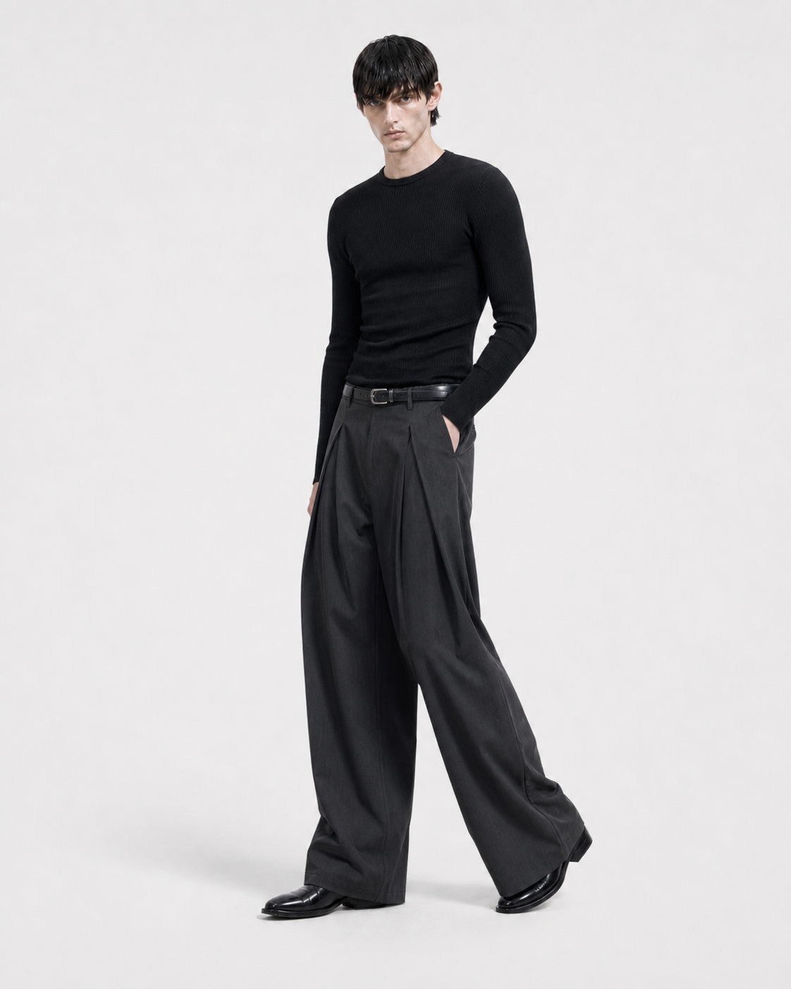 A-Line Wide Pleated Trousers