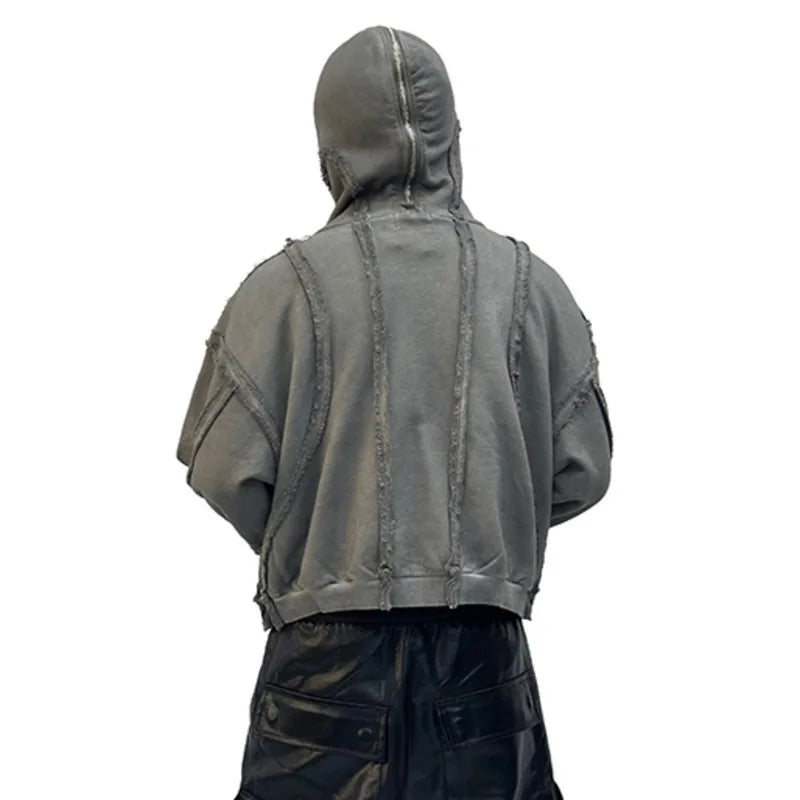 Distressed Hoodie -  Oversized Hooded Jacket with Eyelet